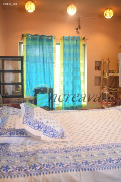 White Jamdni blue bed cover