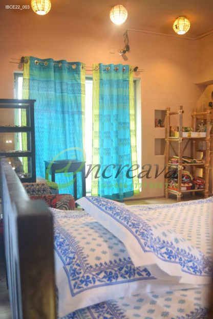 White Jamdni blue bed cover