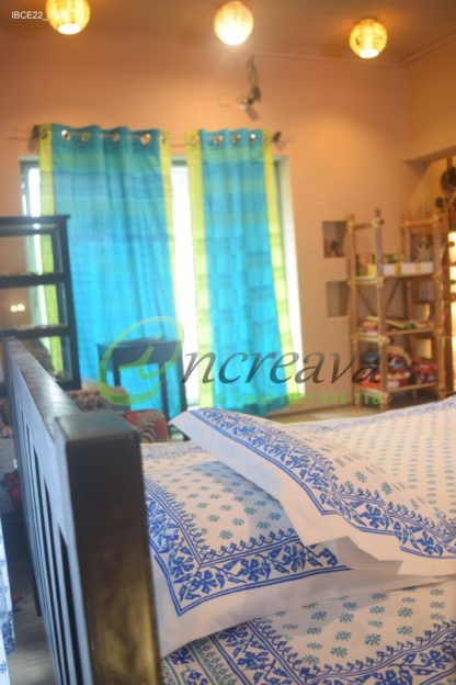 White Jamdni blue bed cover
