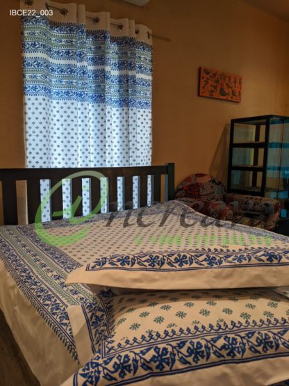 White Jamdni blue bed cover