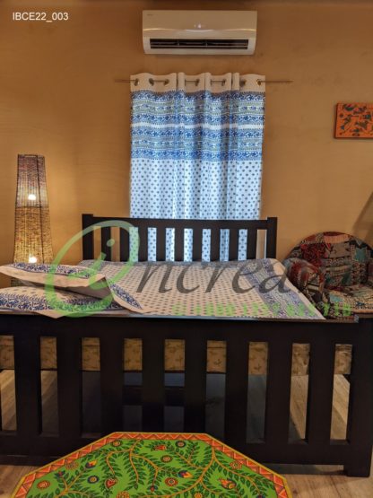 White Jamdni blue bed cover