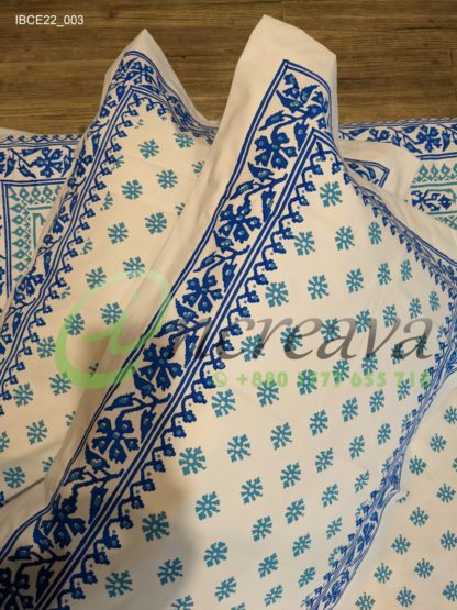 White Jamdni blue bed cover