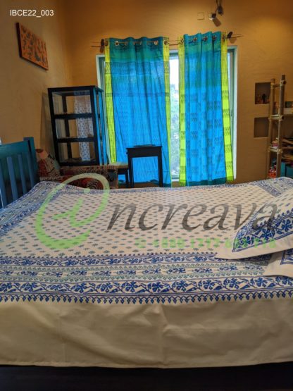 White Jamdni blue bed cover