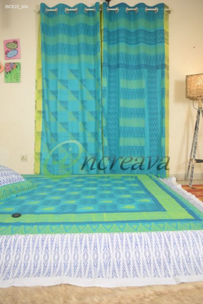 White Teal Ikkhat bed cover