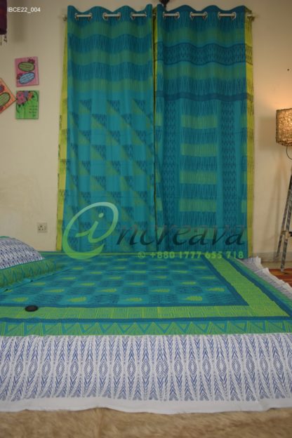 White Teal Ikkhat bed cover