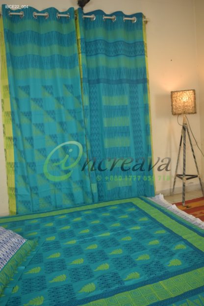 White Teal Ikkhat bed cover