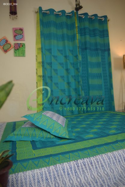 White Teal Ikkhat bed cover