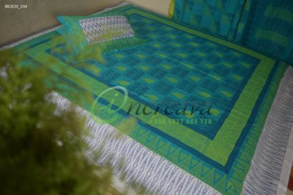 White Teal Ikkhat bed cover