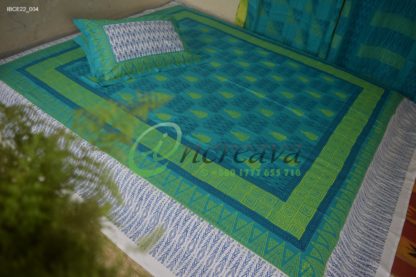 White Teal Ikkhat bed cover