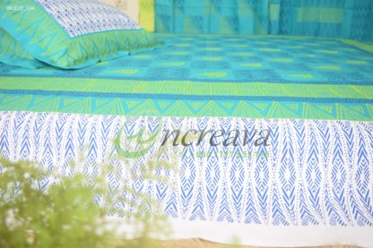 White Teal Ikkhat bed cover
