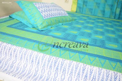 White Teal Ikkhat bed cover