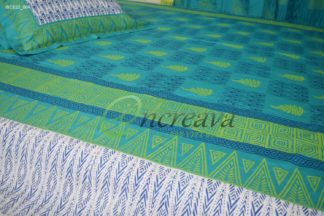 White Teal Ikkhat bed cover