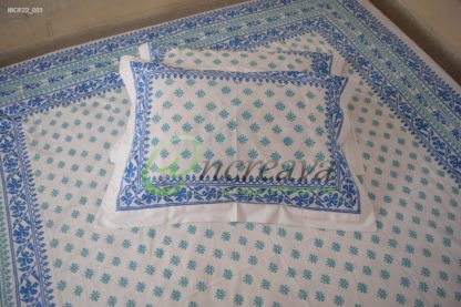 White Jamdni blue bed cover