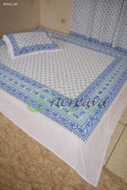 White Jamdni blue bed cover