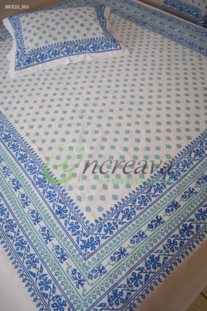 White Jamdni blue bed cover
