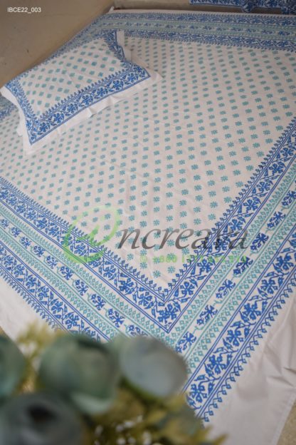 White Jamdni blue bed cover