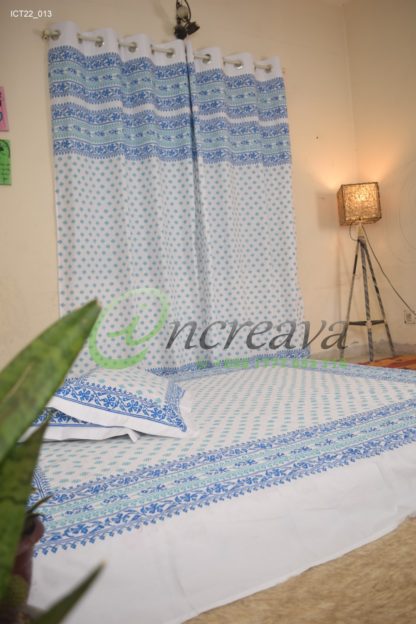 White Blue Jamdani Curtain