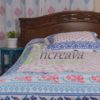 White Jamdni Blue Pink bed cover
