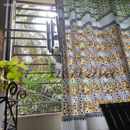 White Lemon Yellow Jamdani Motif Curtain