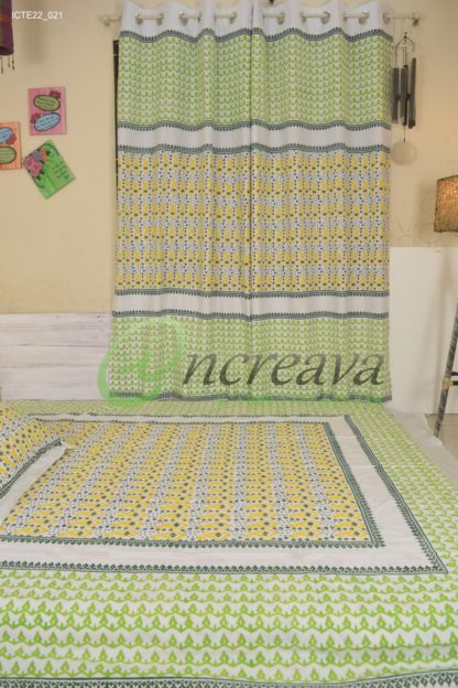 White Lemon Yellow Jamdani Motif Curtain