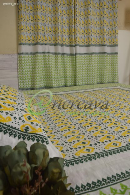 White Lemon Yellow Jamdani Motif Curtain