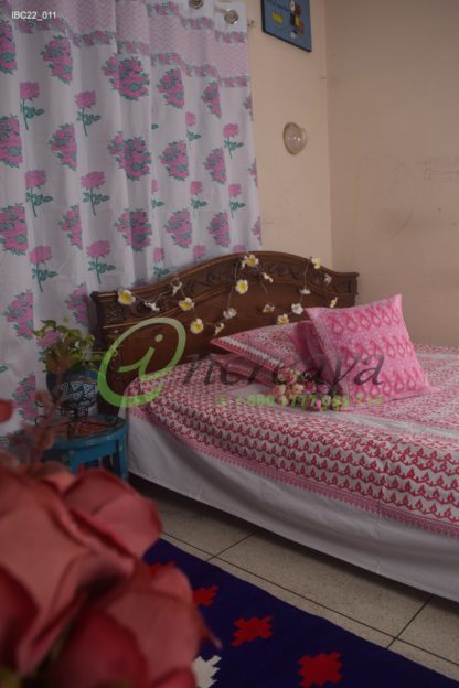 White Jamdani Pink Shade Bed Cover