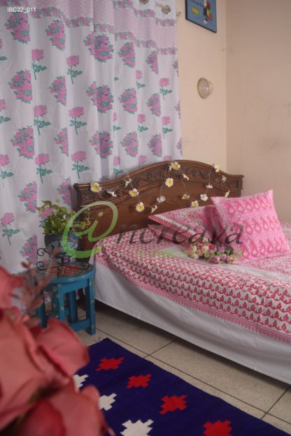 White Jamdani Pink Shade Bed Cover