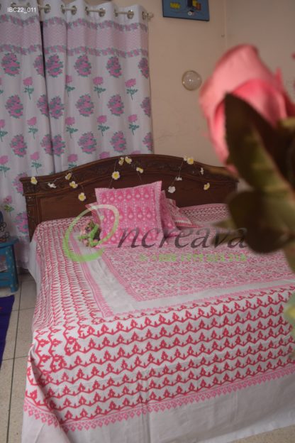 White Jamdani Pink Shade Bed Cover