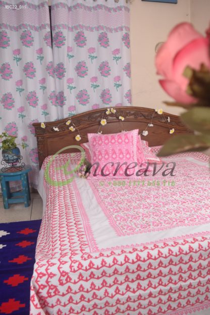 White Jamdani Pink Shade Bed Cover