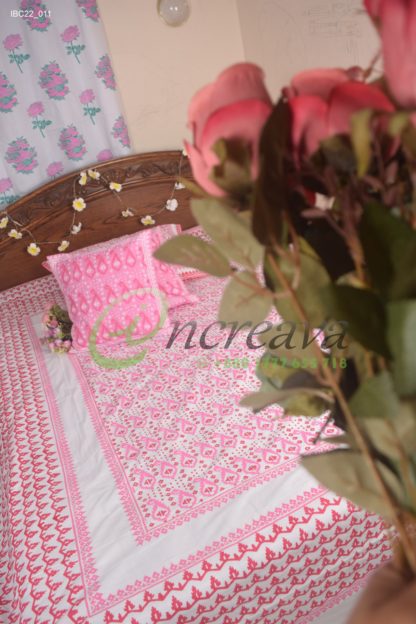 White Jamdani Pink Shade Bed Cover