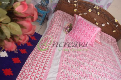 White Jamdani Pink Shade Bed Cover