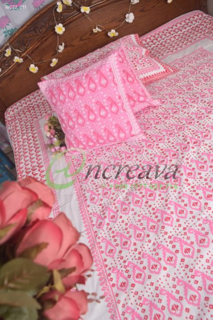 White Jamdani Pink Shade Bed Cover