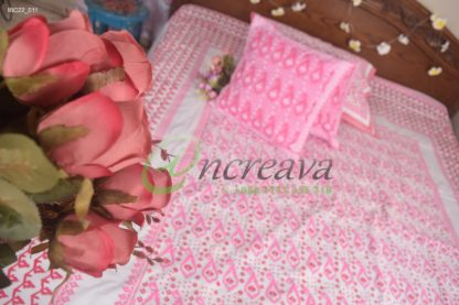 White Jamdani Pink Shade Bed Cover