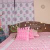 White Jamdani Pink Shade Bed Cover