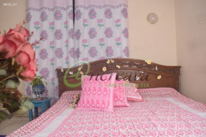 White Jamdani Pink Shade Bed Cover