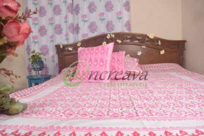 White Jamdani Pink Shade Bed Cover