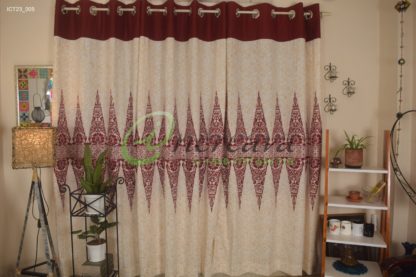 Meroon White Aarong Pattern Curtain