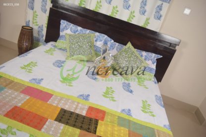 White Blue Green Leaf Bed cover