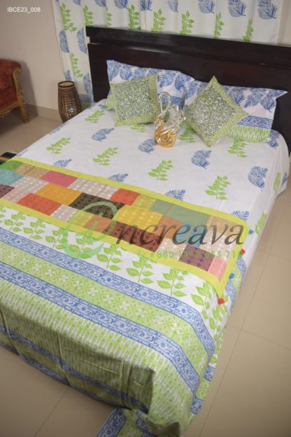 White Blue Green Leaf Bed cover