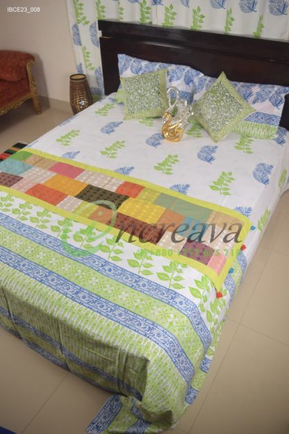 White Blue Green Leaf Bed cover