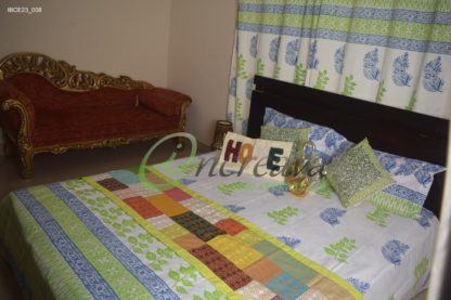 White Blue Green Leaf Bed cover