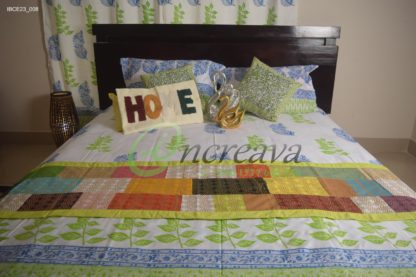 White Blue Green Leaf Bed cover